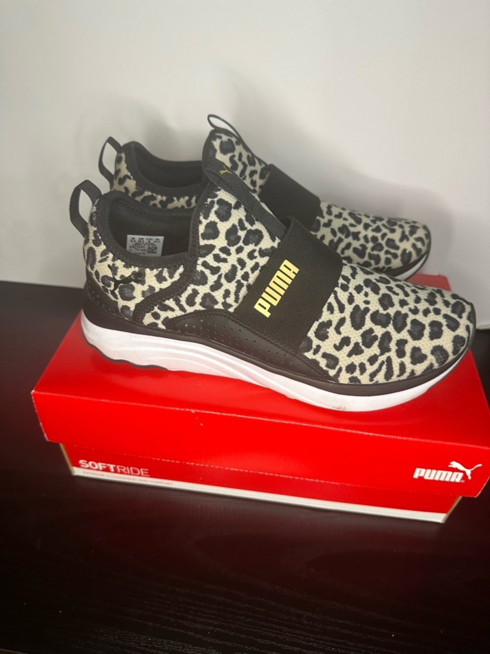Puma Women’s Sophia Softride Leopard Print Slip-On Sneakers Size 8